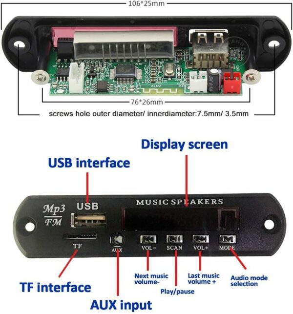 Bluetooth MP3 Decoding Board Module with inbuilt SD Card Slot / USB / FM / and Remote Control - Image 3